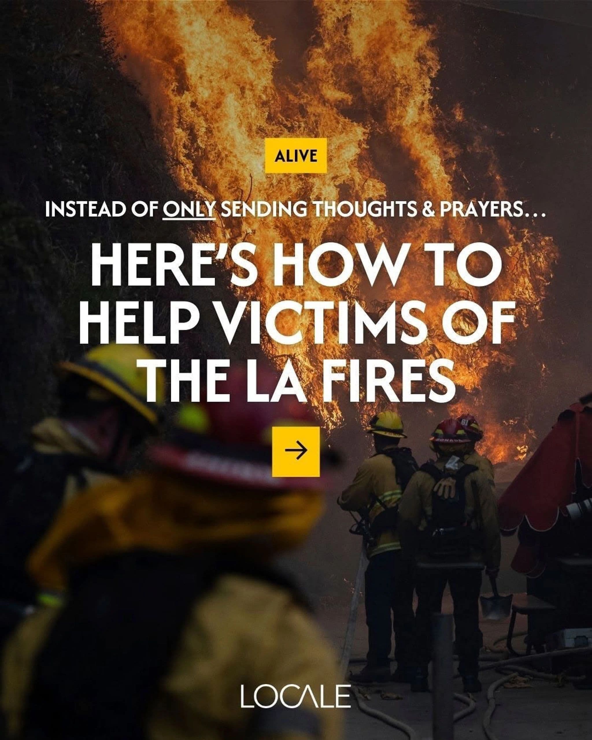 #LAStrong Relief Fund campaign graphic showing firefighters during the LA fires