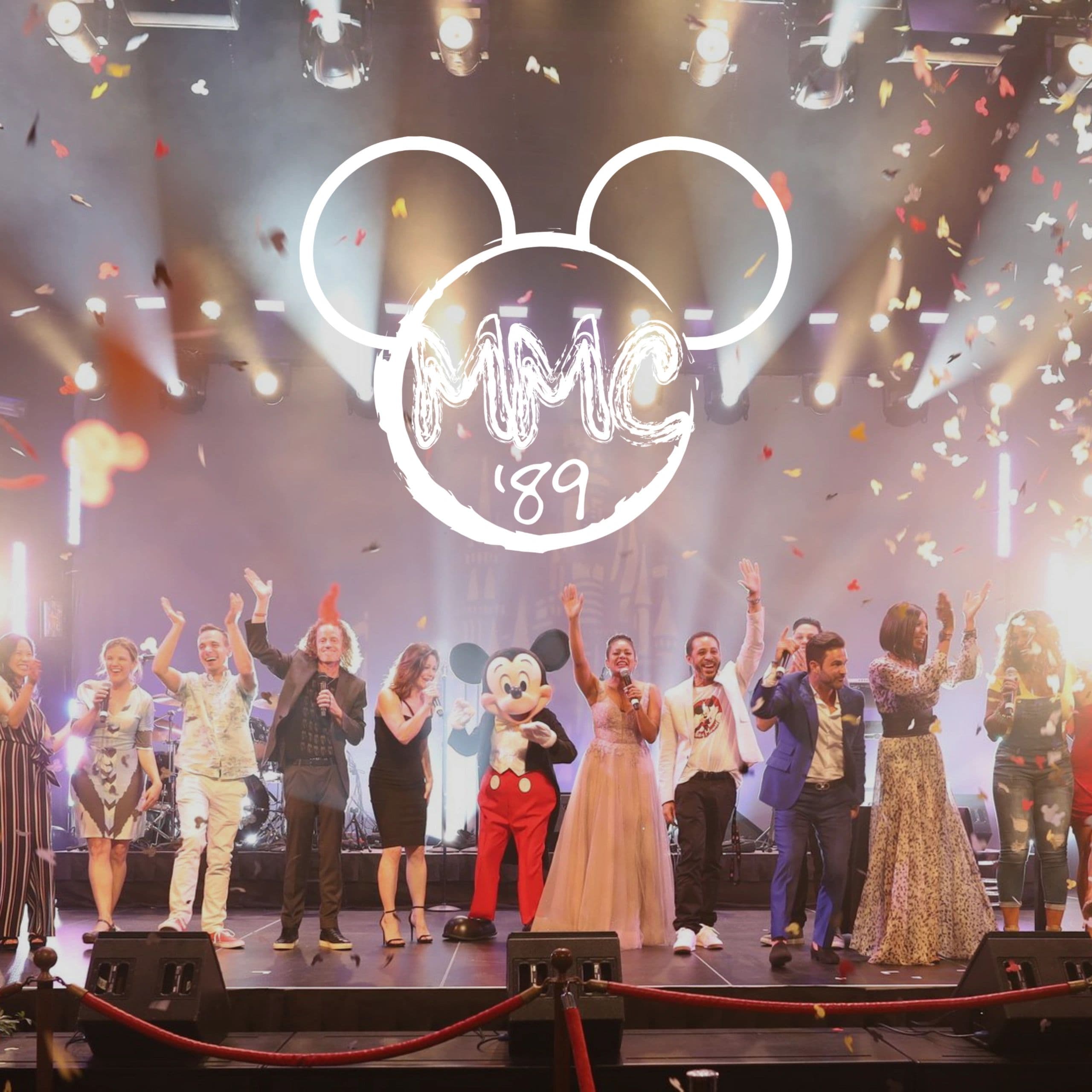 Mouseketeers reunited on stage with Mickey Mouse under the MMC'89 logo