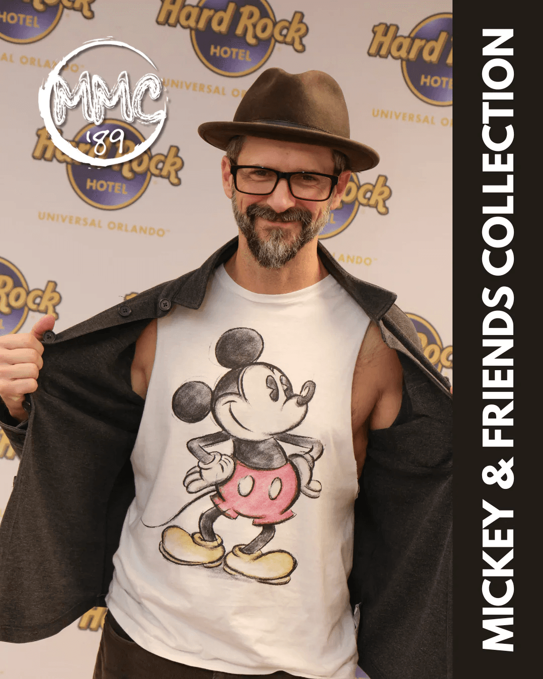 Tony Lucca wearing a Mickey & Friends Collection tee