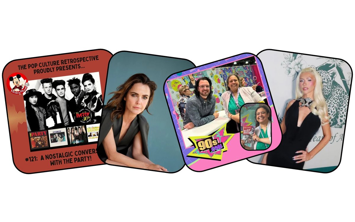 Collage of The Party, Keri Russell, a 90s Con meet-up, and Christina Aguilera, featured in the October Mouseketeer Roundup